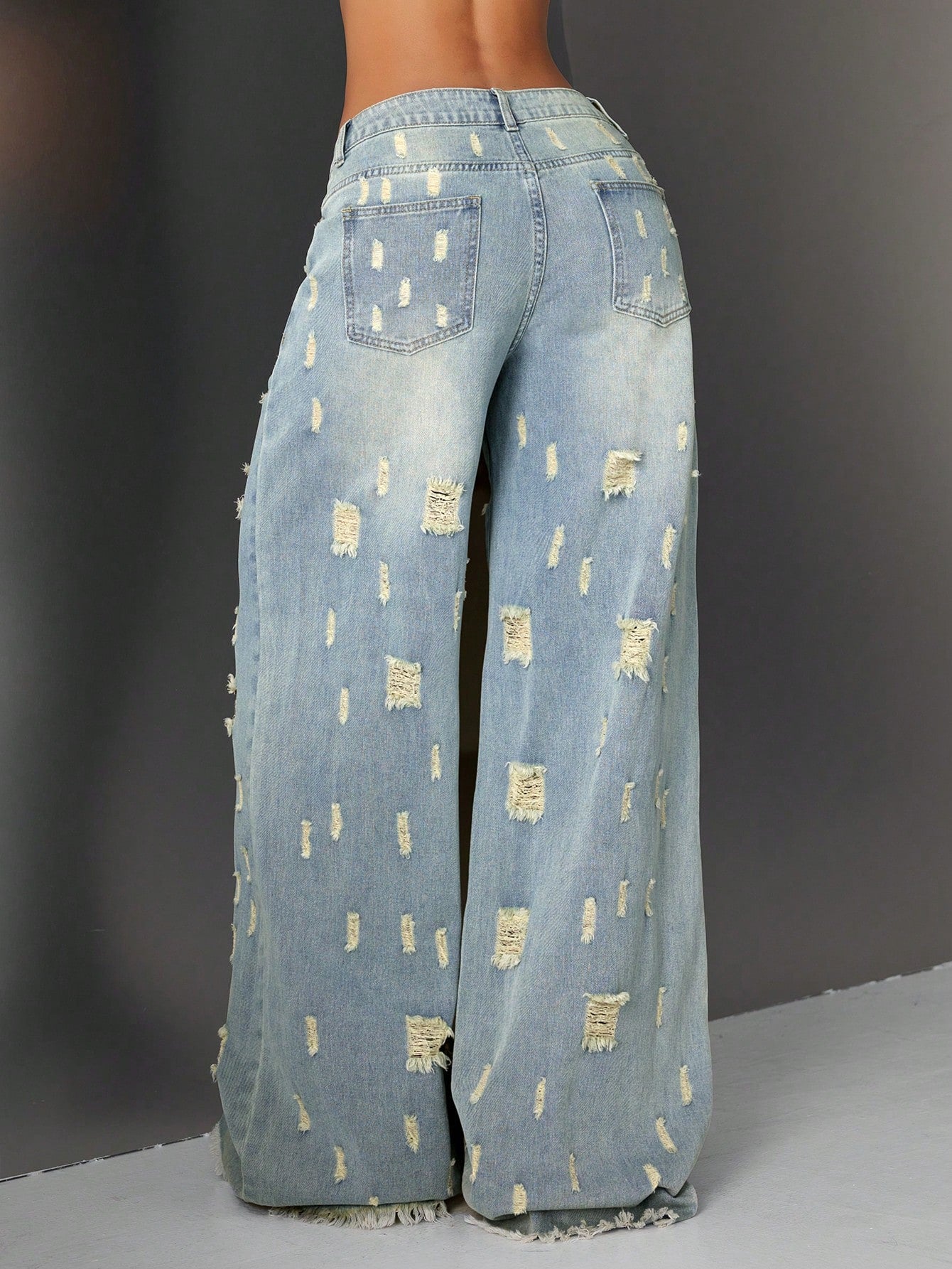 High-Waist Multi-Patch Distressed Wide-Leg Jeans for Women – Artistic Street Style