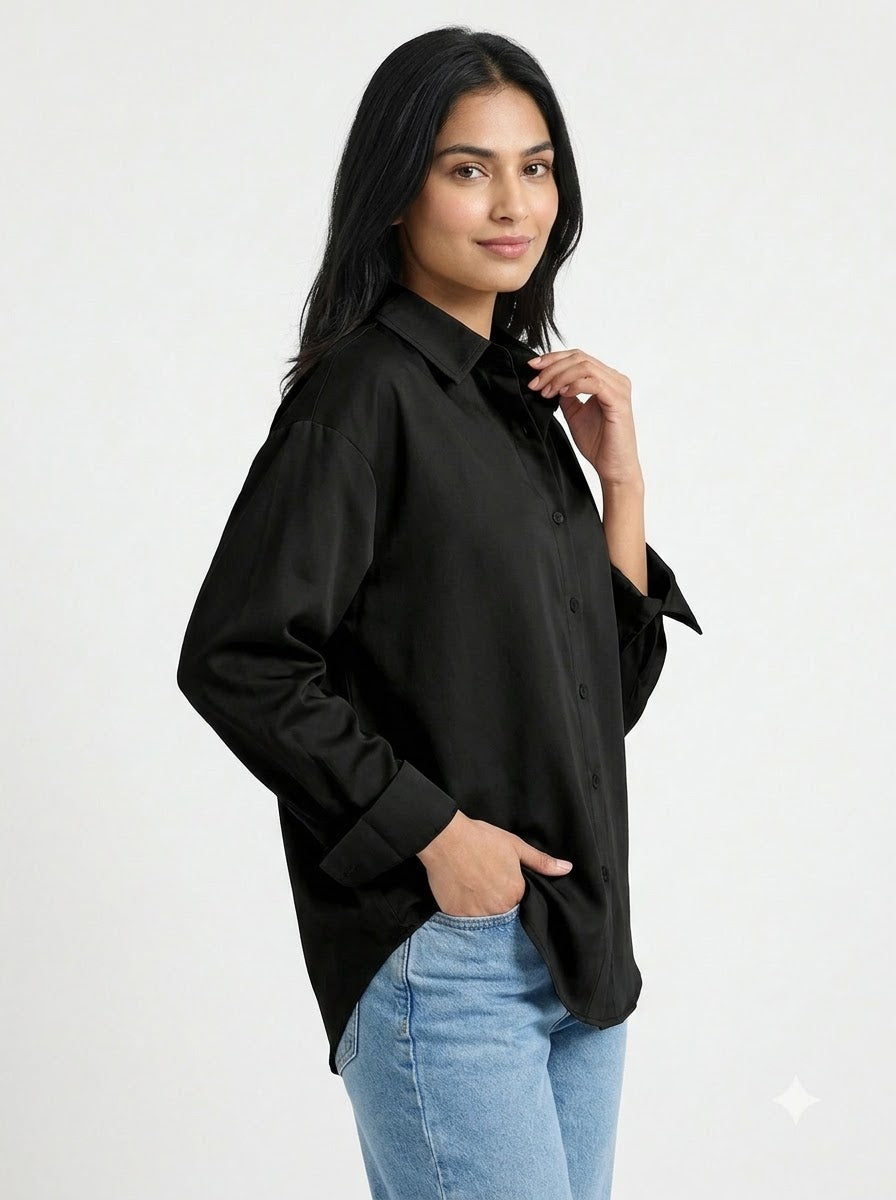 Black Essential Long Sleeve Oversized Shirt
