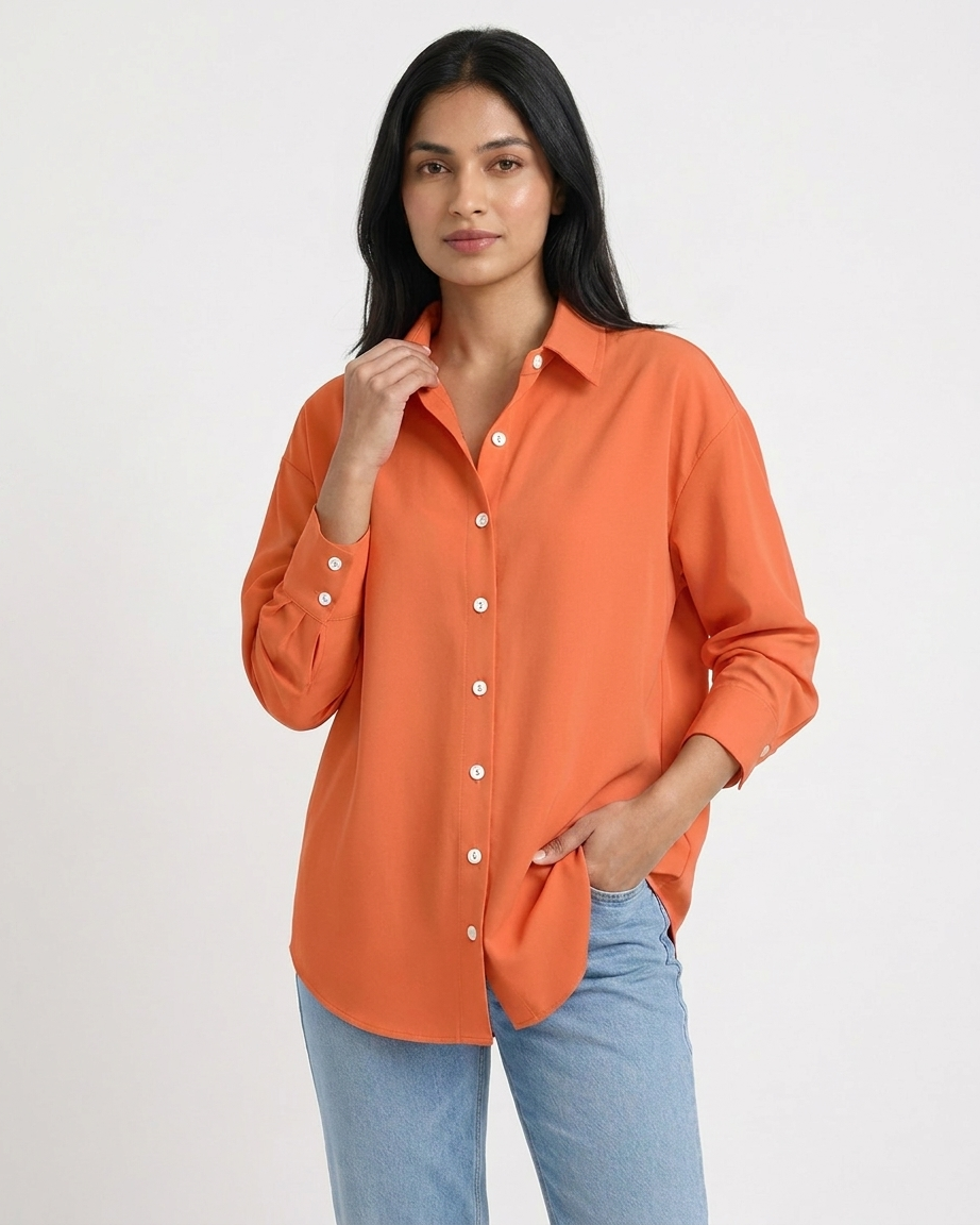 Coral Orange Essential Long Sleeve Oversized Shirt