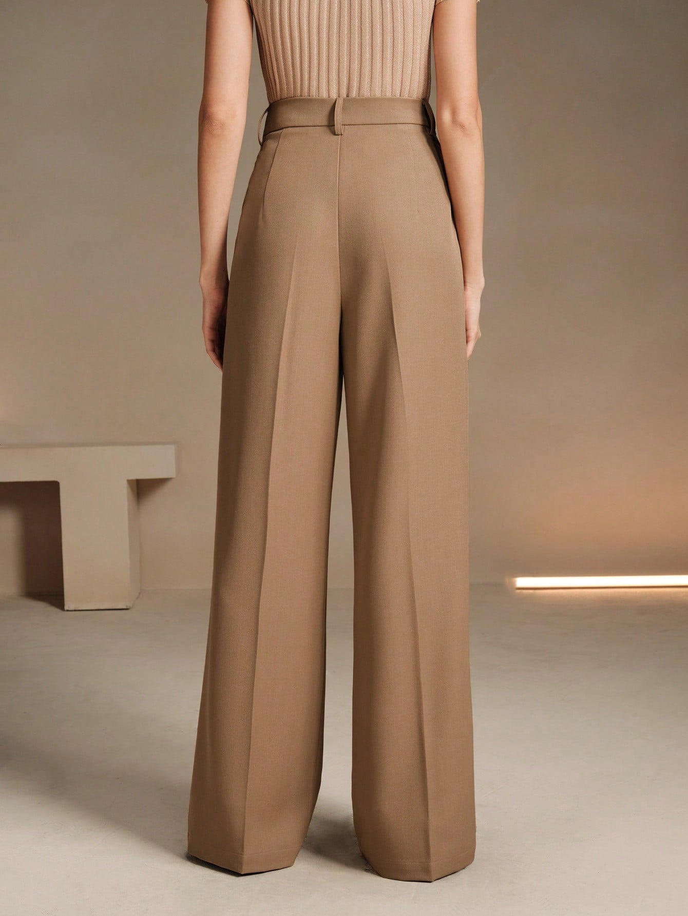 High-Waist Camel Wide-Leg Tailored Trousers