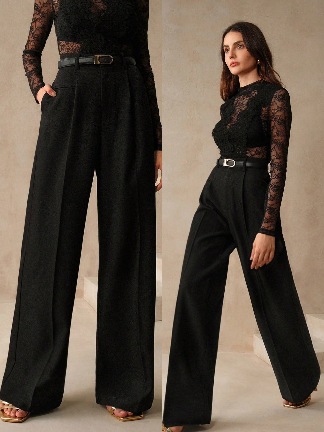 High-Waist Black Tailored Wide-Leg Trousers