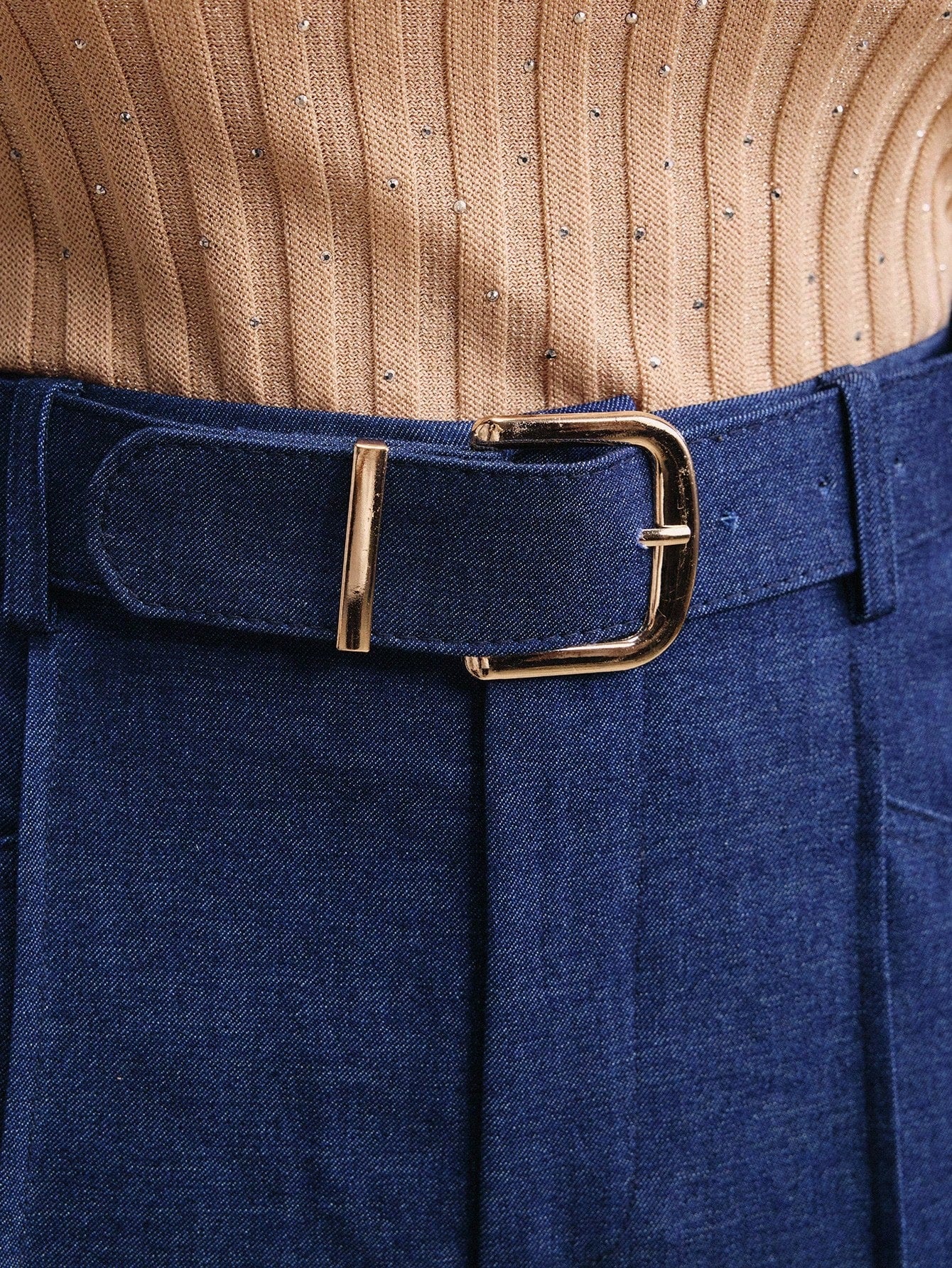 High-Waist Indigo Wide-Leg Trousers with Belt