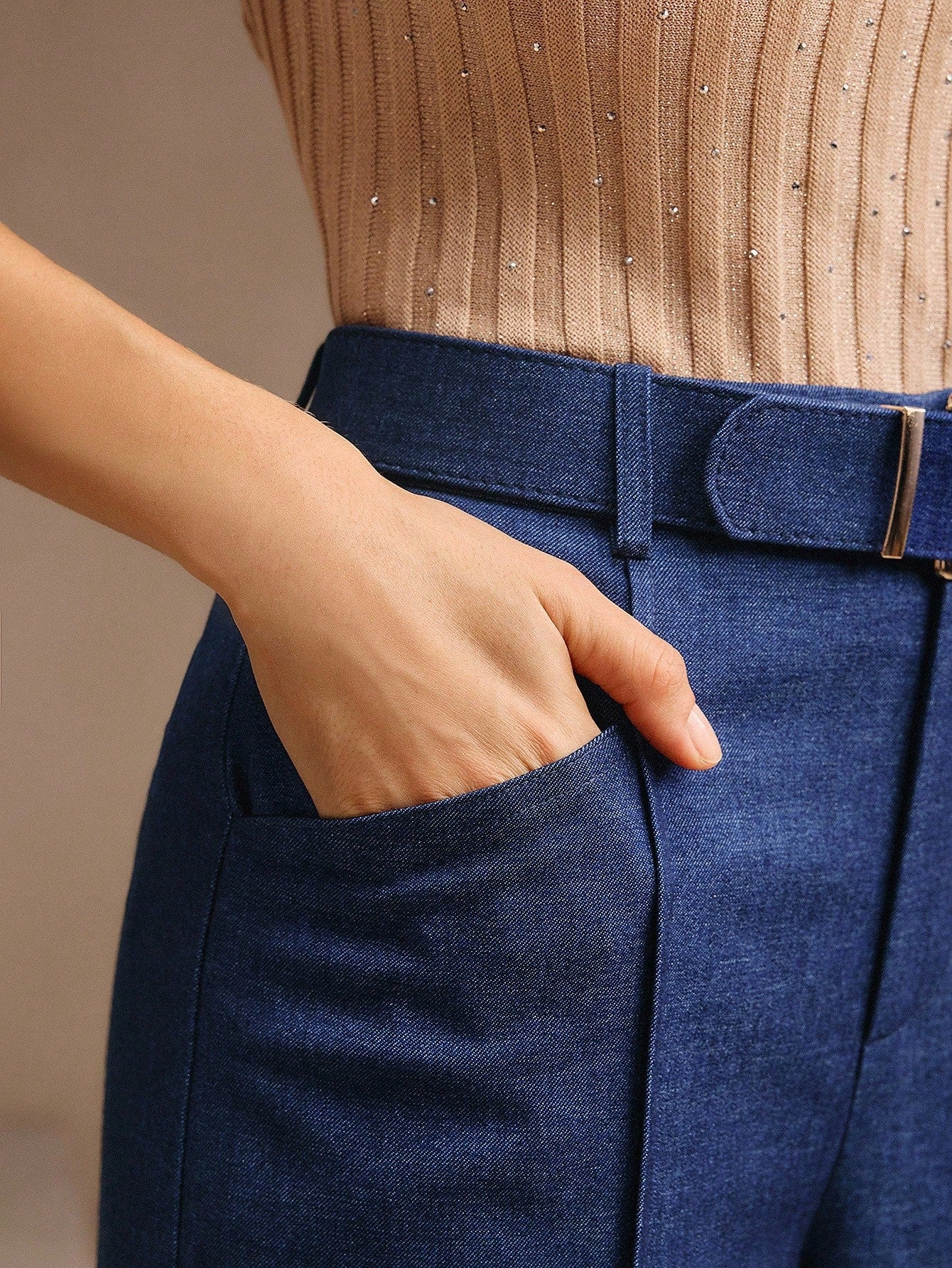 High-Waist Indigo Wide-Leg Trousers with Belt