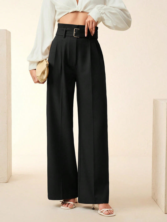 High-Waist Black Wide-Leg Trousers With Belt