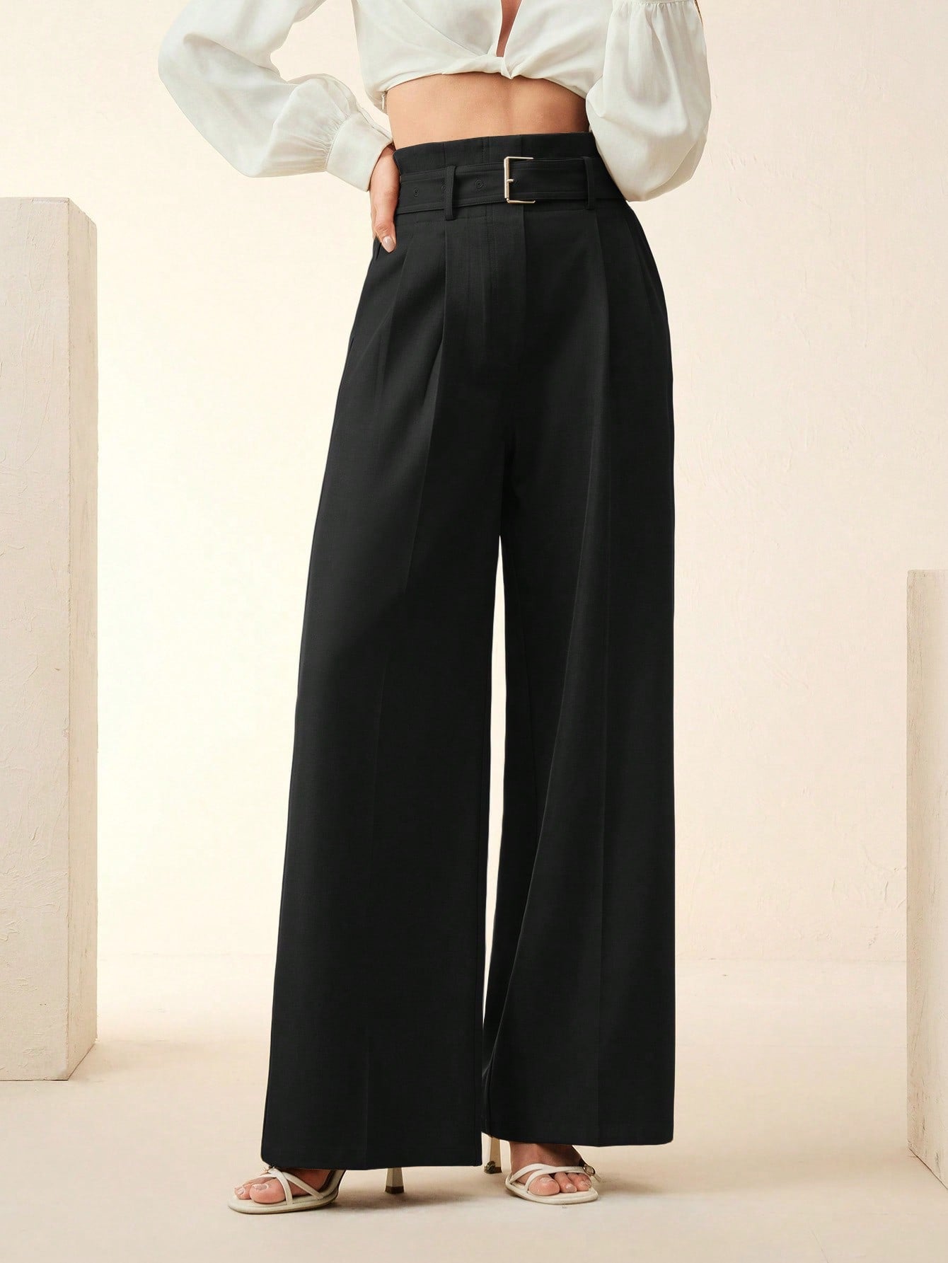 High-Waist Black Wide-Leg Trousers With Belt
