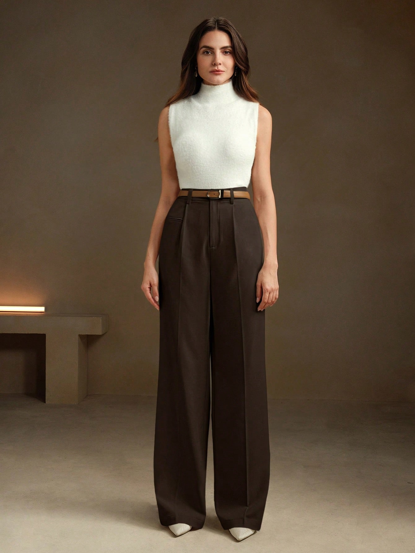 High-Waist Coffee Brown Wide-Leg Trousers