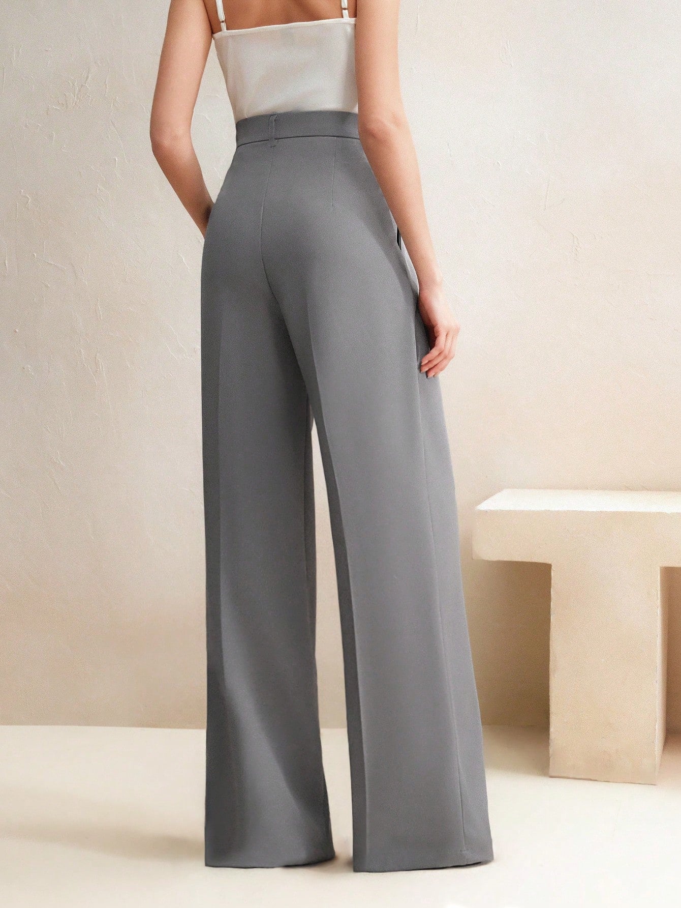 High-Waist Grey Tailored Wide-Leg Trousers