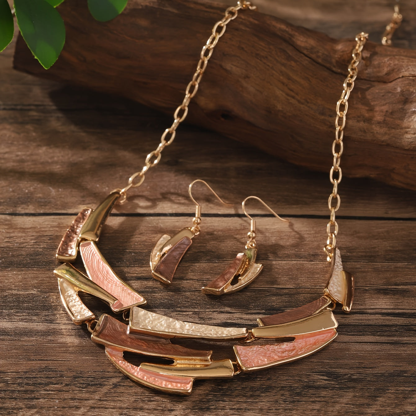 Golden Mosaic Statement Set – Designer Necklace & Earrings Set