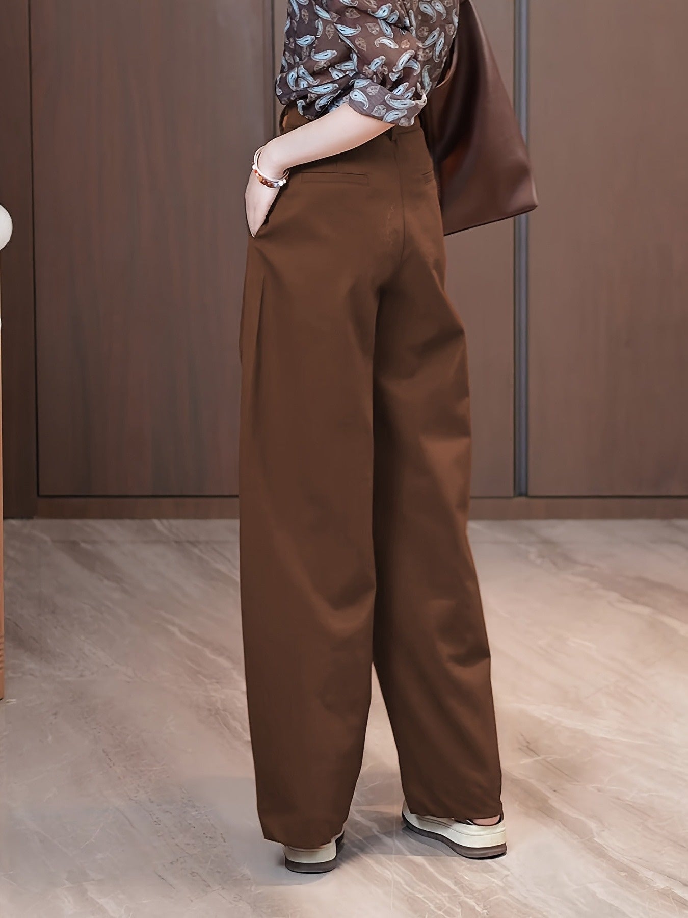 High-Waist Brown Wide-Leg Trousers for Women