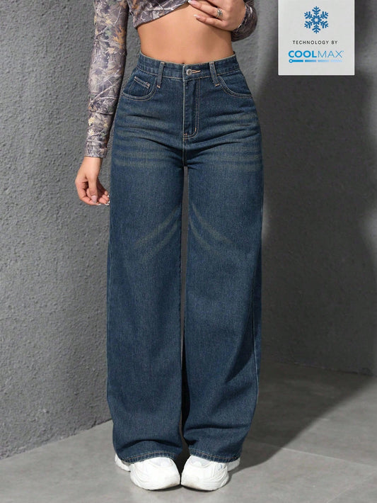 High-Waist CoolMax Wide-Leg Jeans for Women – Breathable All-Day Comfort Denim
