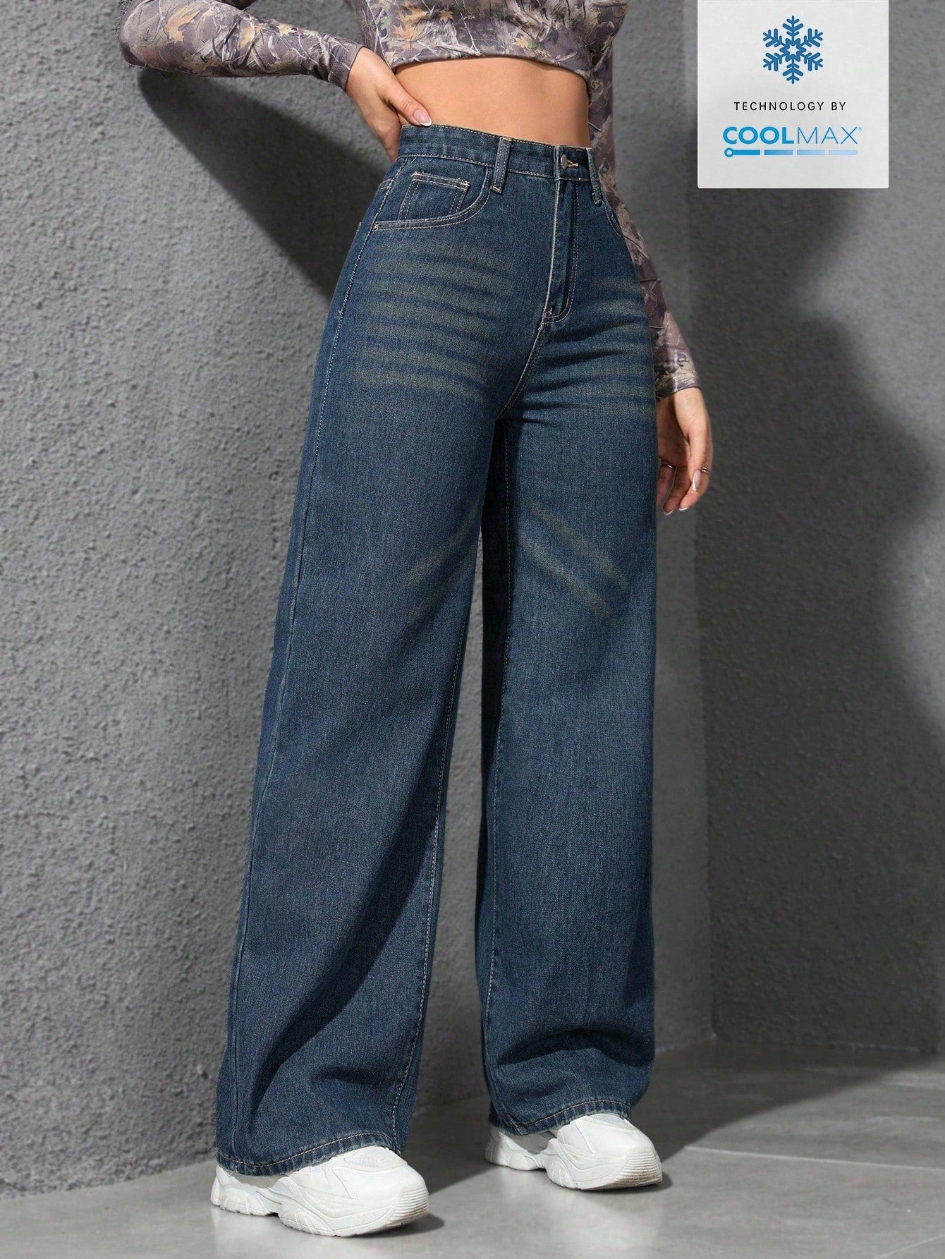 High-Waist CoolMax Wide-Leg Jeans for Women – Breathable All-Day Comfort Denim