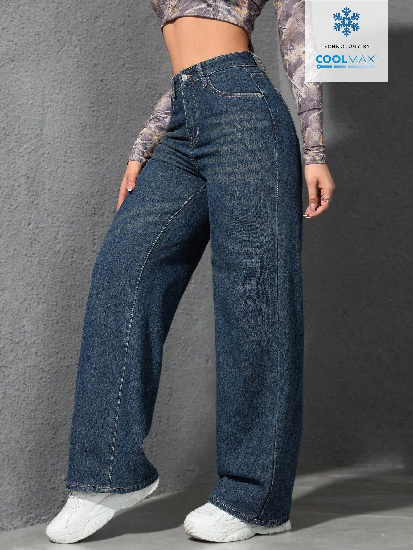 High-Waist CoolMax Wide-Leg Jeans for Women – Breathable All-Day Comfort Denim