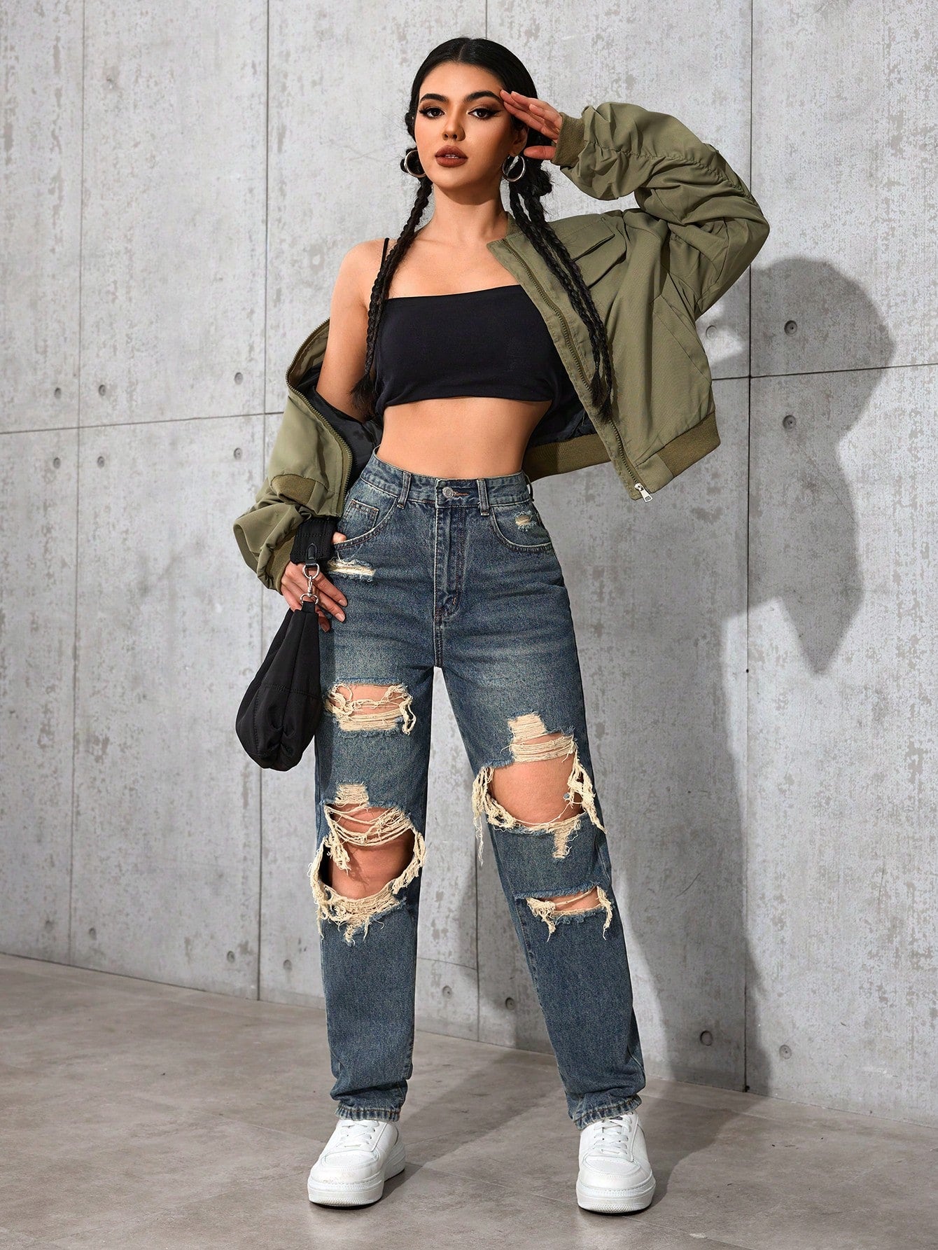 High-Waist Heavy Distressed Straight-Leg Jeans for Women