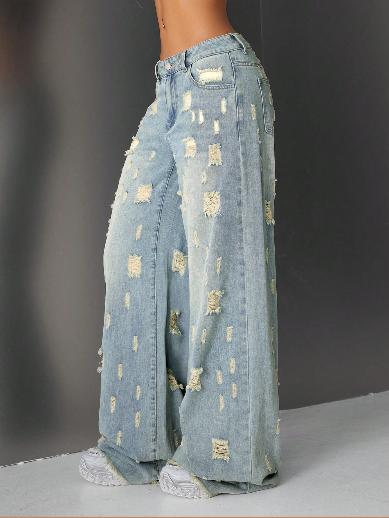 High-Waist Multi-Patch Distressed Wide-Leg Jeans for Women – Artistic Street Style