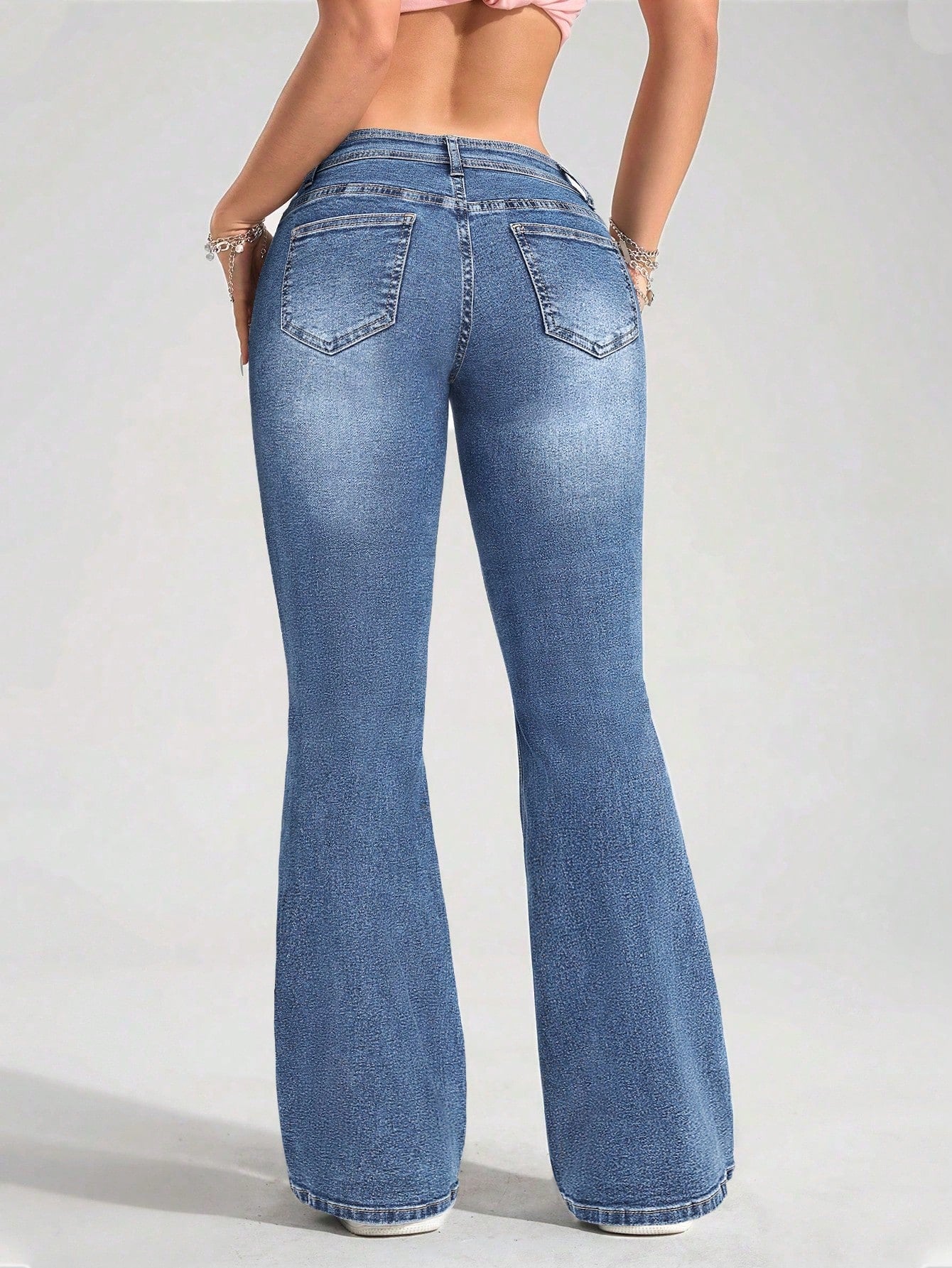 Low-Waist Fitted Flared Jeans for Women – Y2K Washed Blue Denim
