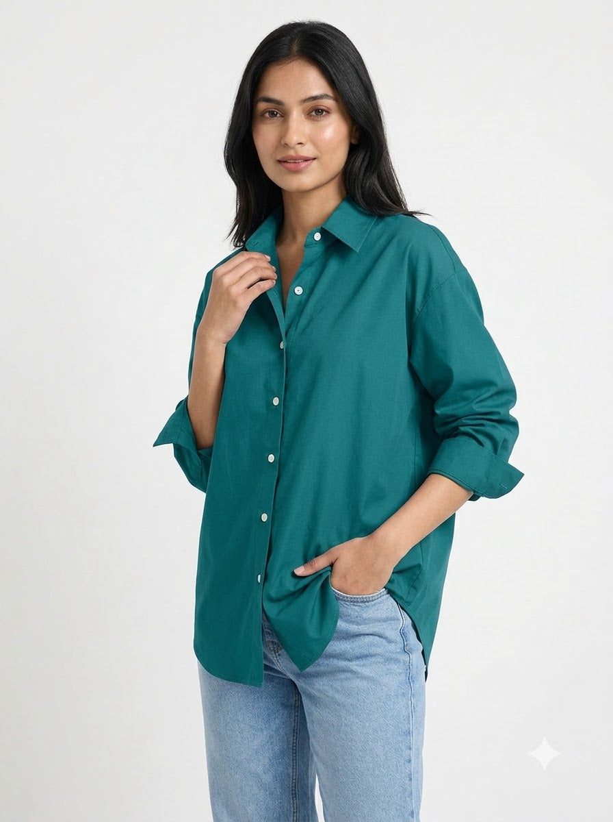 Emerald Green Essential Long Sleeve Oversized Shirt
