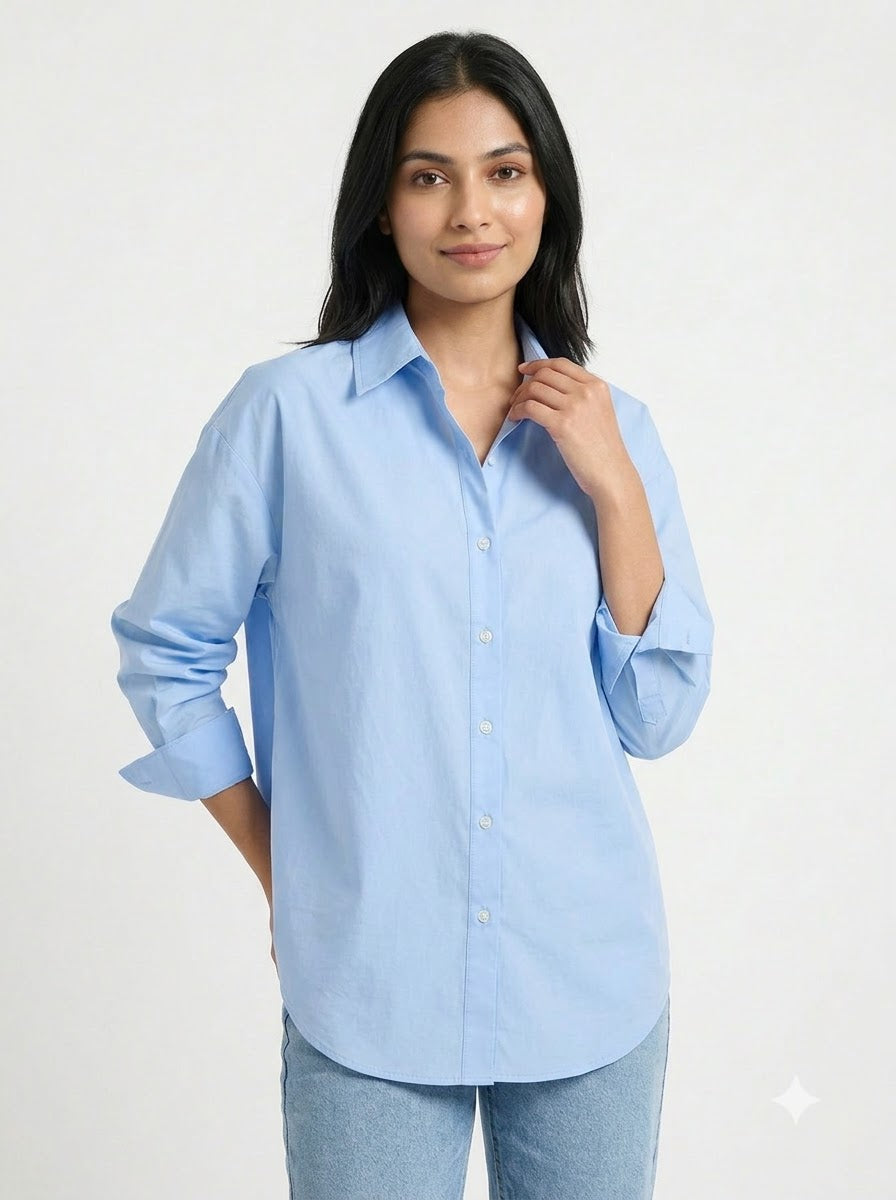 Sky Blue Essential Long Sleeve Oversized Shirt