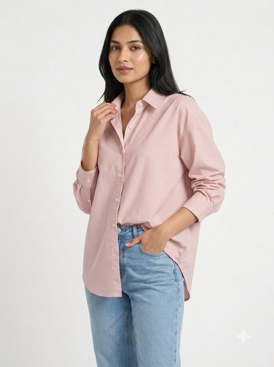 Blush Pink Essential Long Sleeve Oversized Shirt