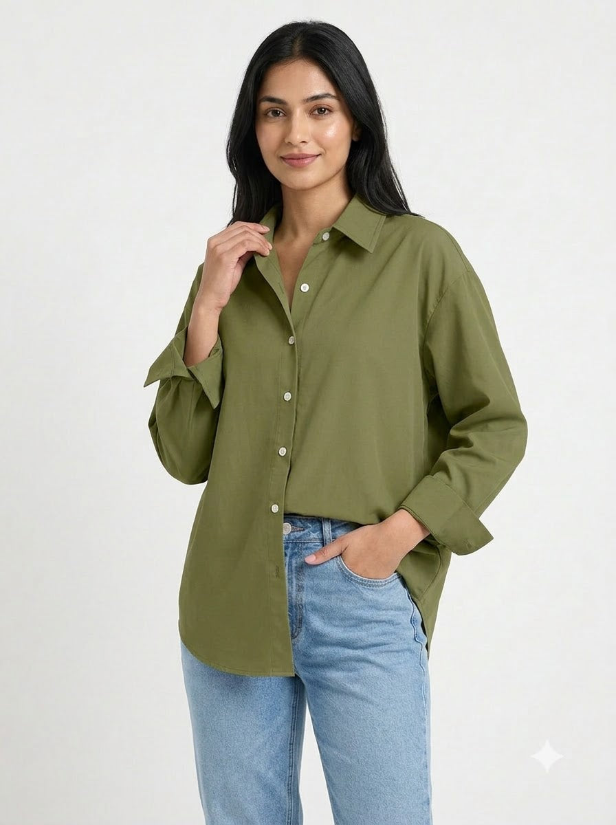 Olive Essential Long Sleeve Oversized Shirt