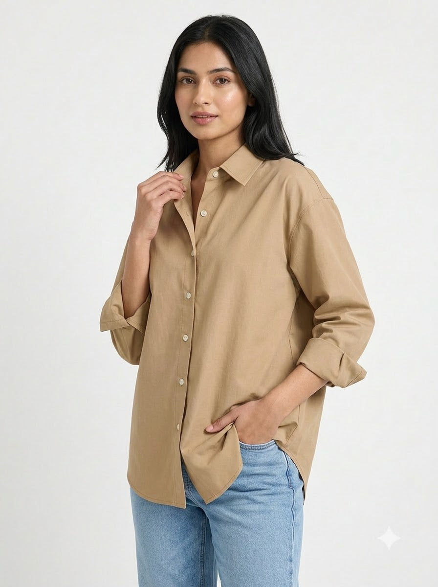 Khaki Essential Long Sleeve Oversized Shirt