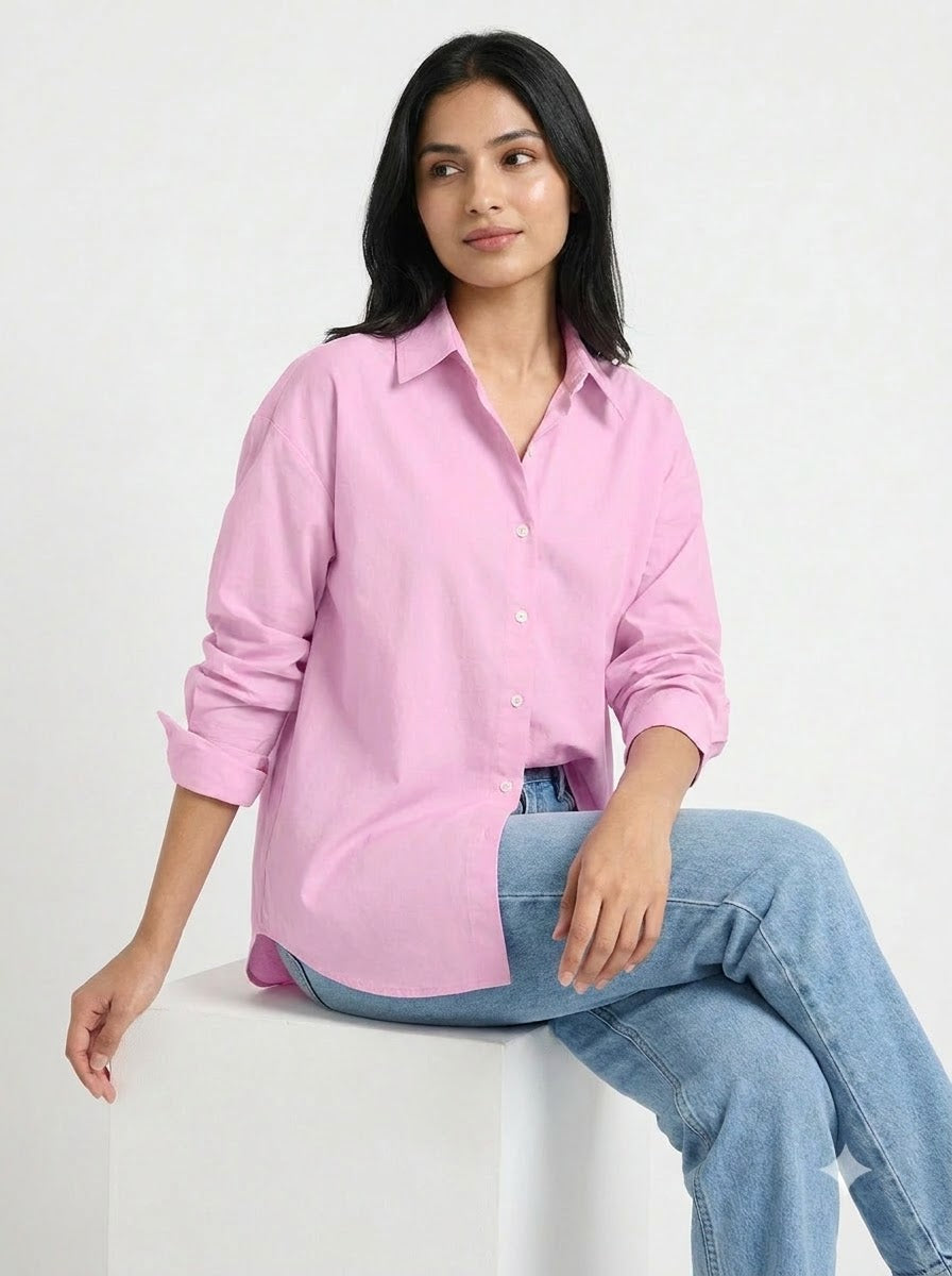 Blush Pink Essential Long Sleeve Oversized Shirt