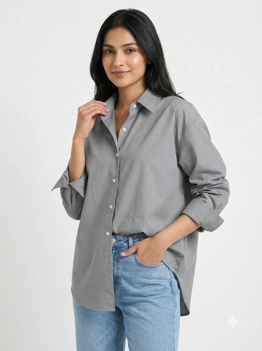 Grey Essential Long Sleeve Oversized Shirt