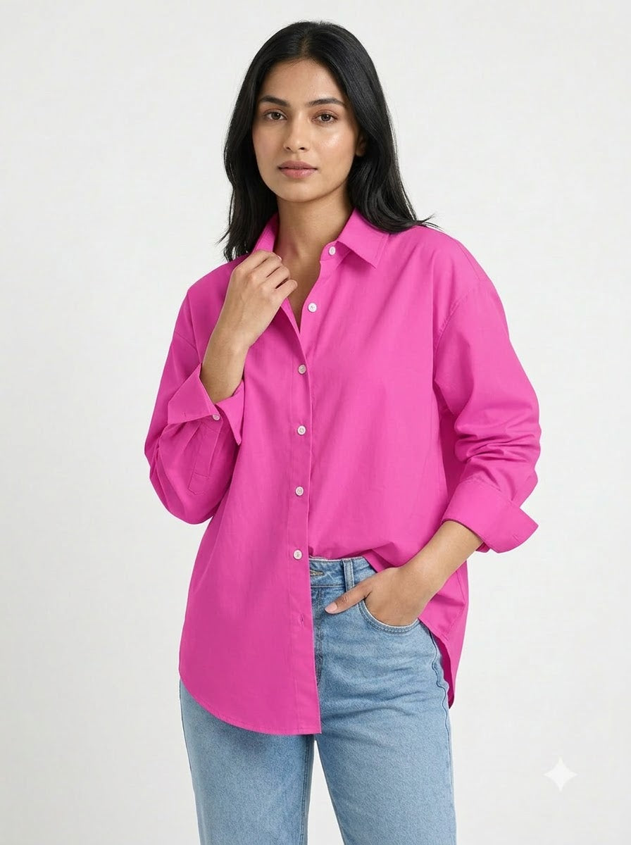 Hot Pink Essential Long Sleeve Oversized Shirt
