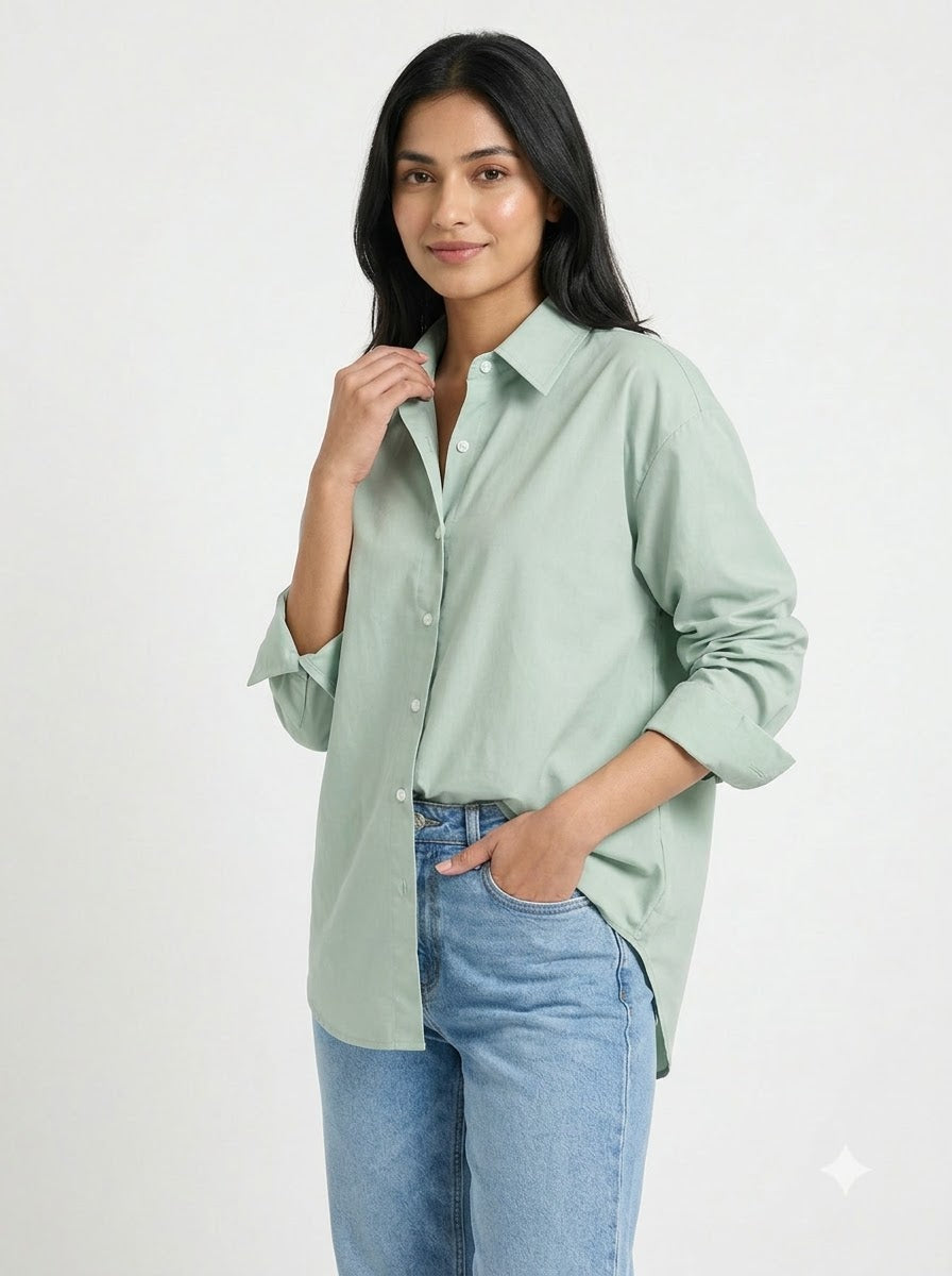 Sage Green Essential Long Sleeve Oversized Shirt
