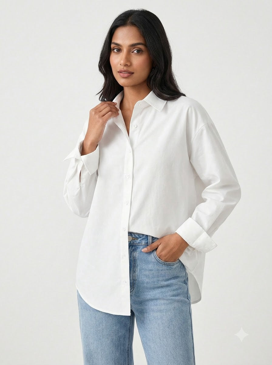 White Essential Long Sleeve Oversized Shirt