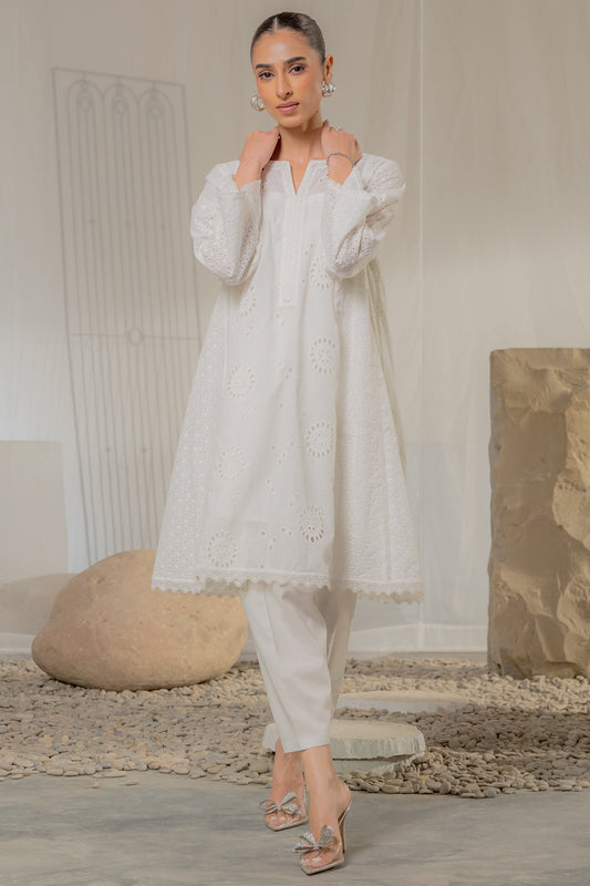 Pure Ivory Schiffli Embroidered Kurta Set