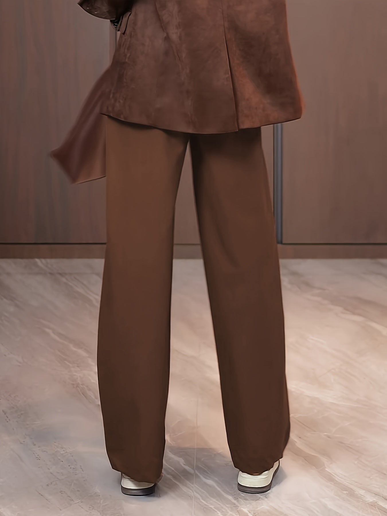 High-Waist Brown Wide-Leg Trousers for Women