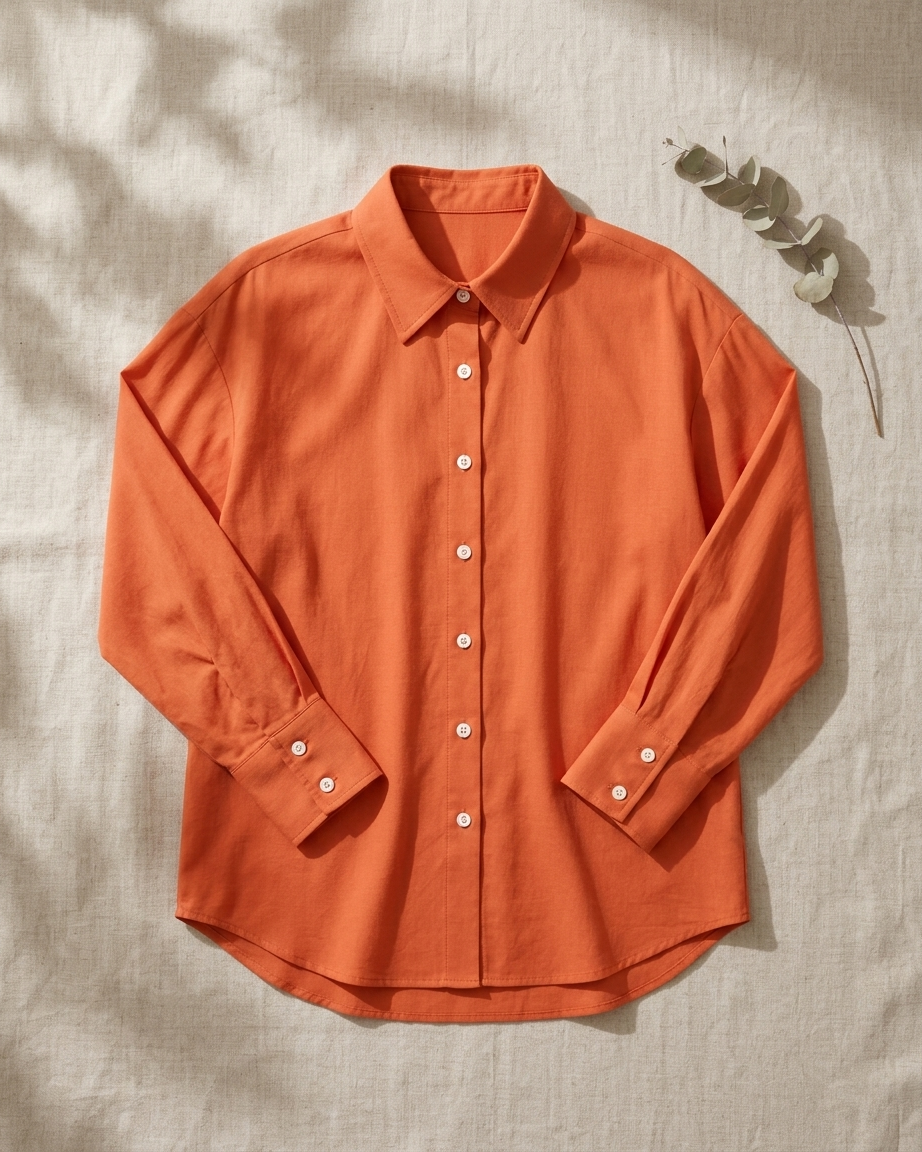 Coral Orange Essential Long Sleeve Oversized Shirt