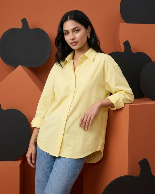 Butter Yellow Essential Long Sleeve Oversized Shirt