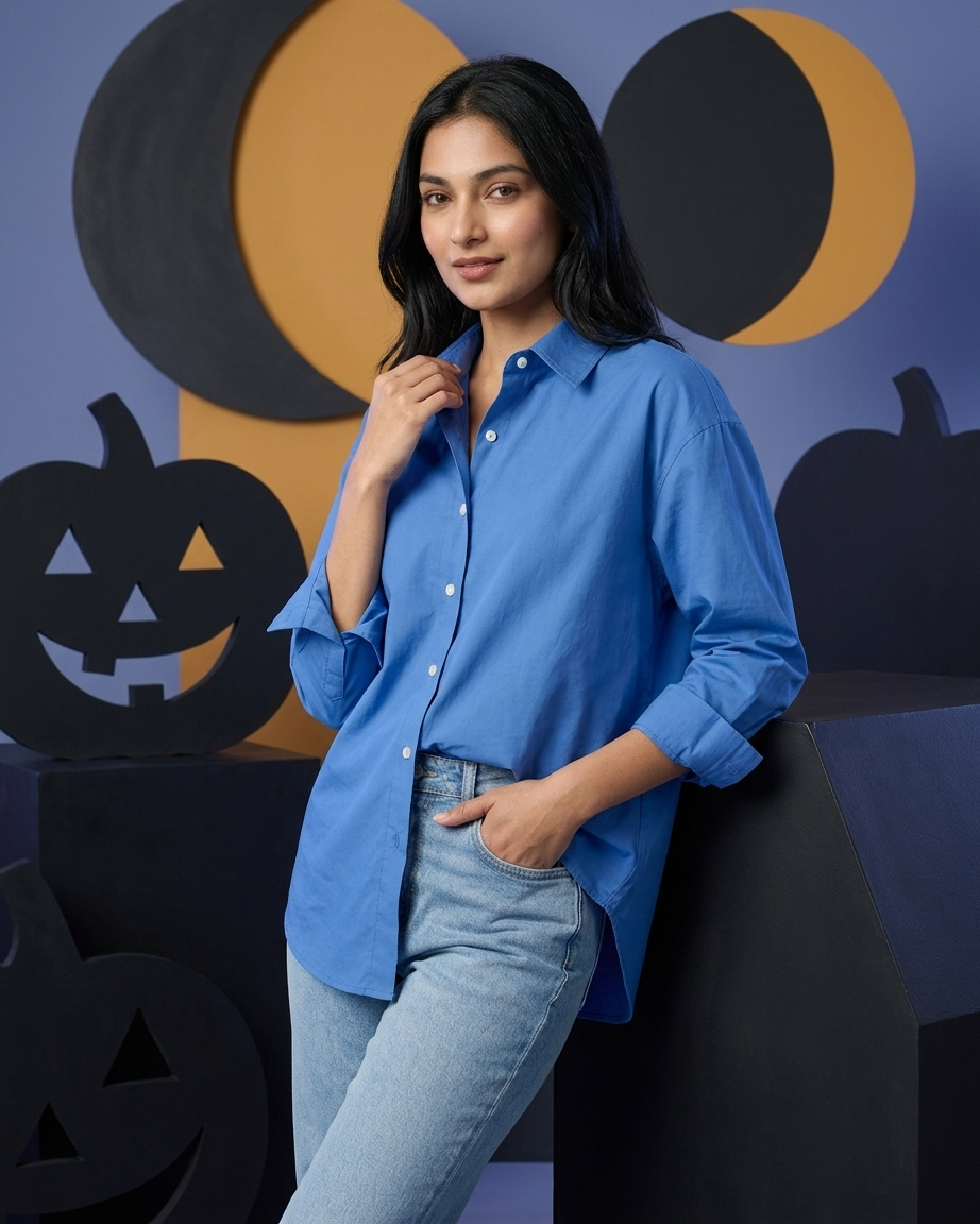 Royal Blue Essential Long Sleeve Oversized Shirt