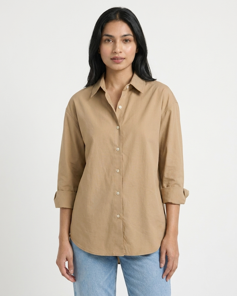 Khaki Essential Long Sleeve Oversized Shirt