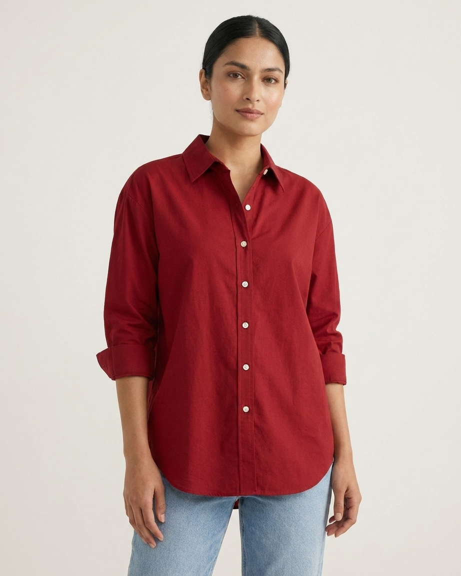 Wine Red Essential Long Sleeve Oversized Shirt