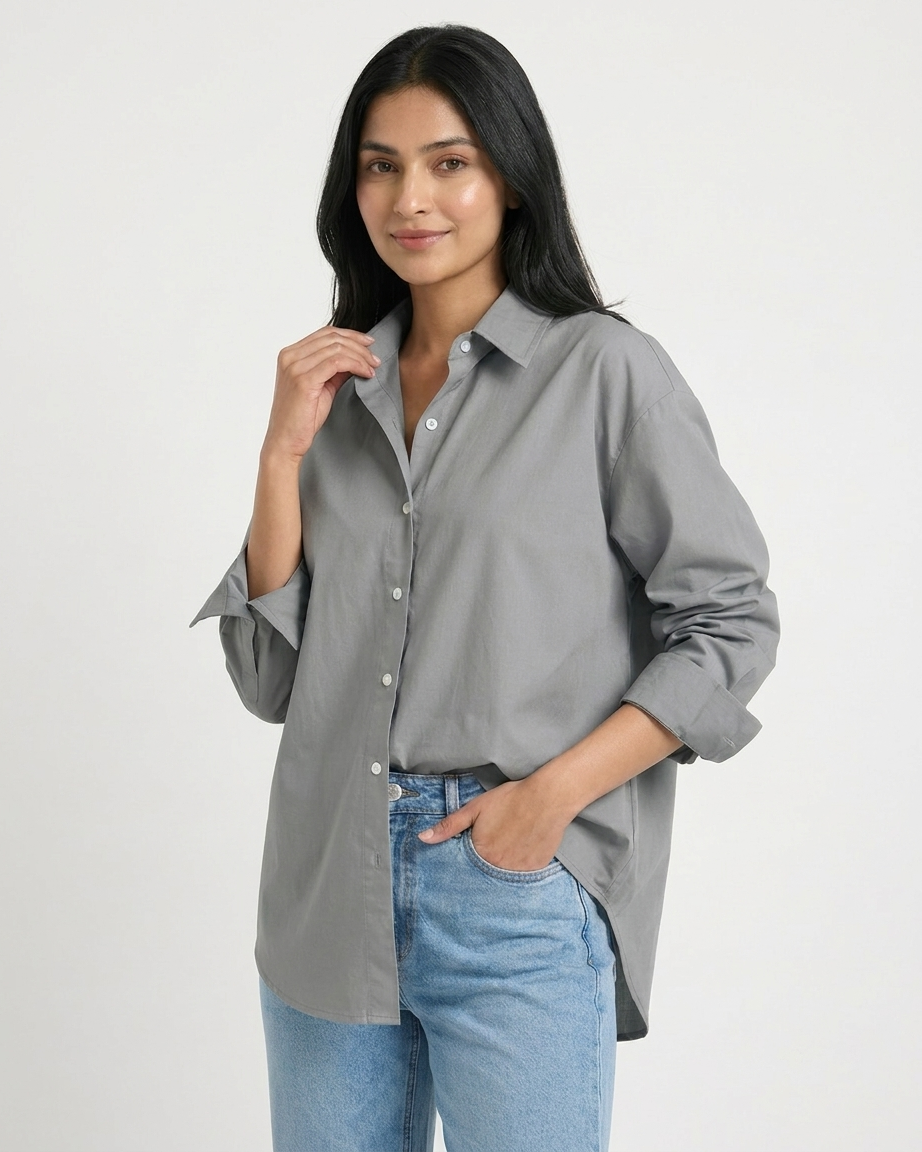 Grey Essential Long Sleeve Oversized Shirt