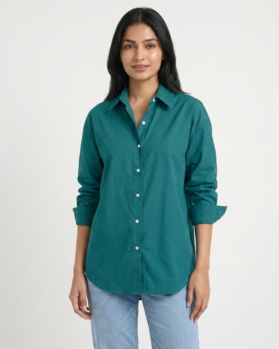 Emerald Green Essential Long Sleeve Oversized Shirt
