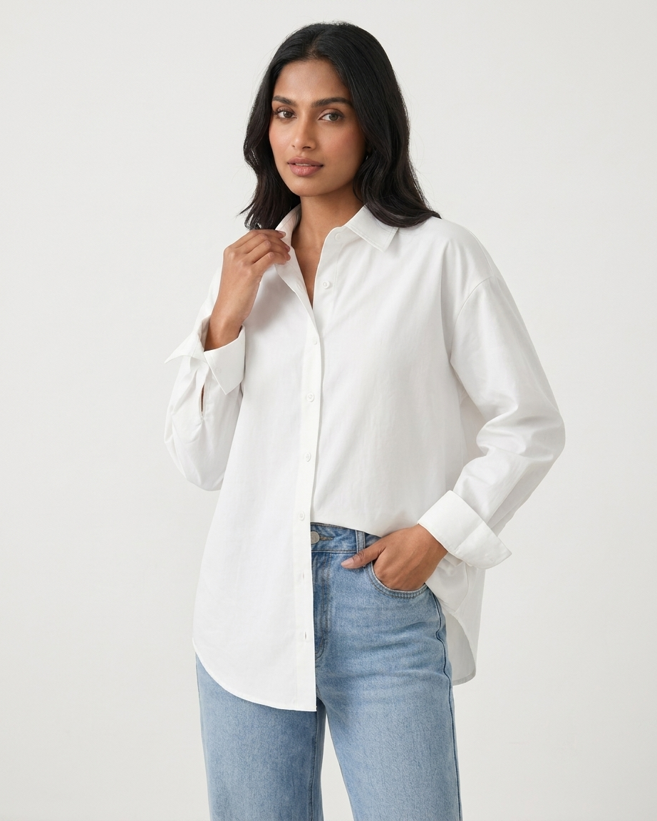 White Essential Long Sleeve Oversized Shirt