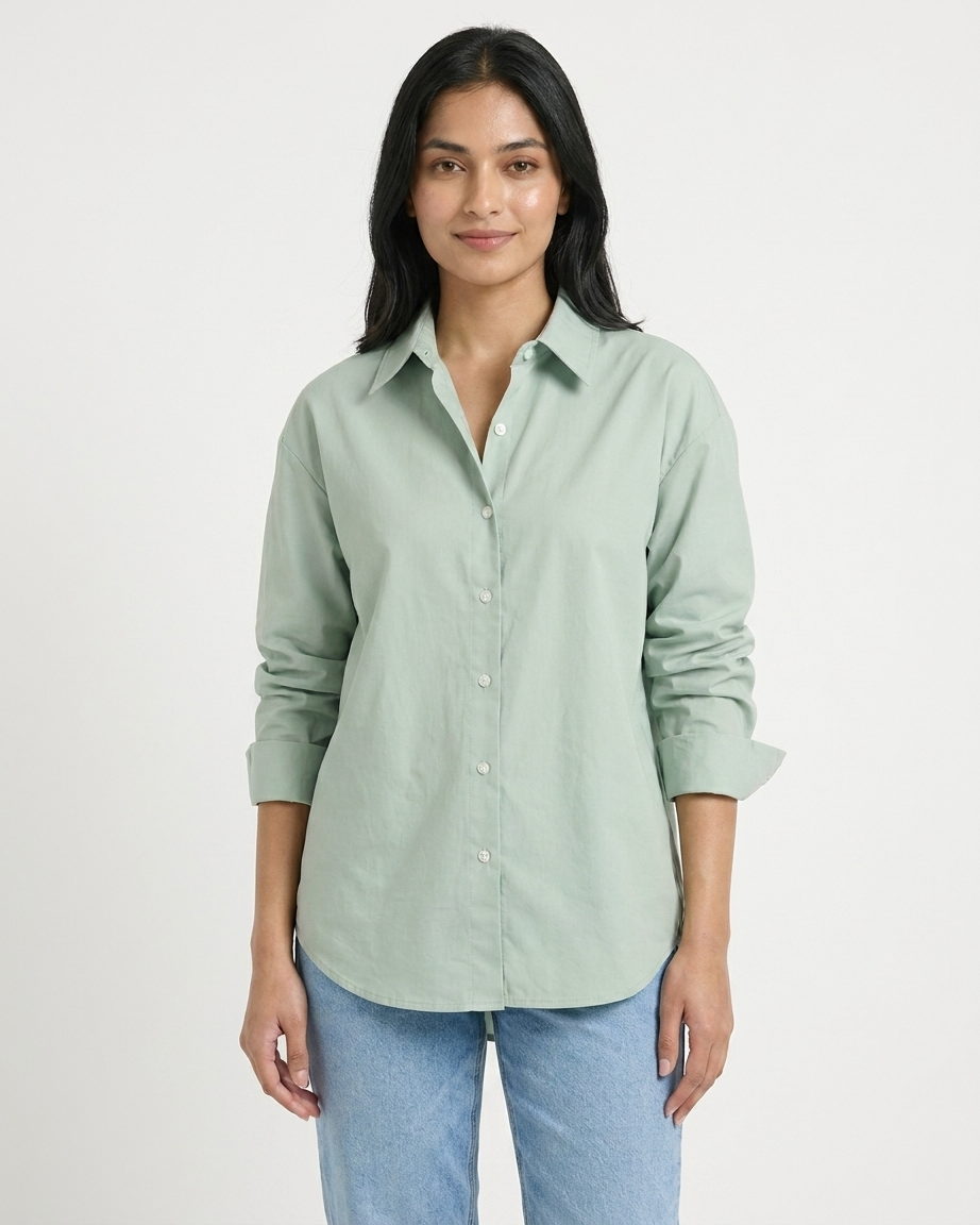 Sage Green Essential Long Sleeve Oversized Shirt