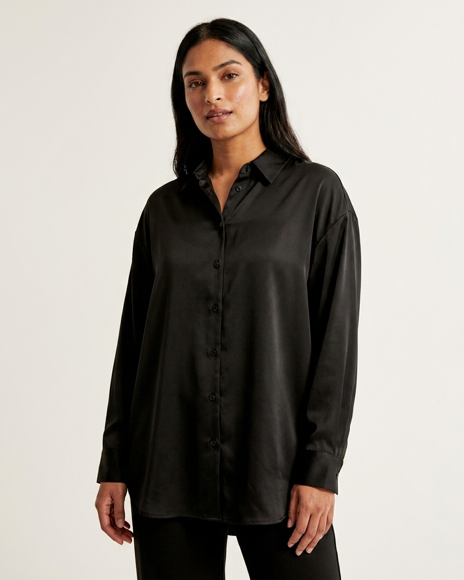Black Essential Long Sleeve Oversized Shirt