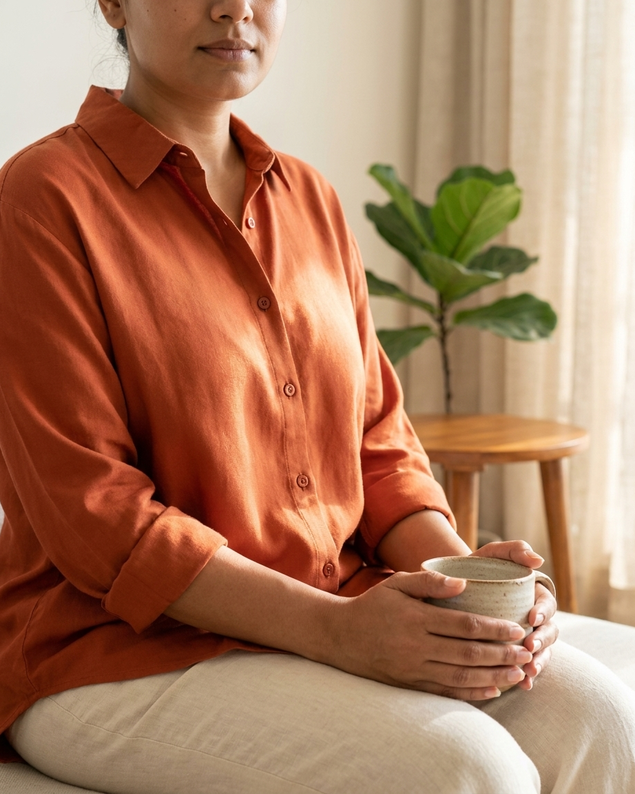 Coral Orange Essential Long Sleeve Oversized Shirt
