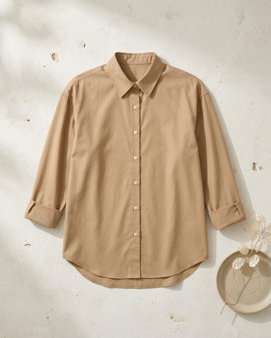 Khaki Essential Long Sleeve Oversized Shirt