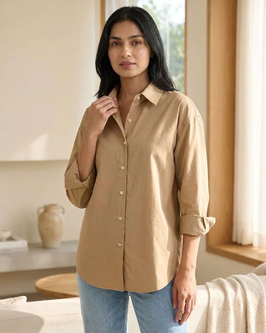 Khaki Essential Long Sleeve Oversized Shirt