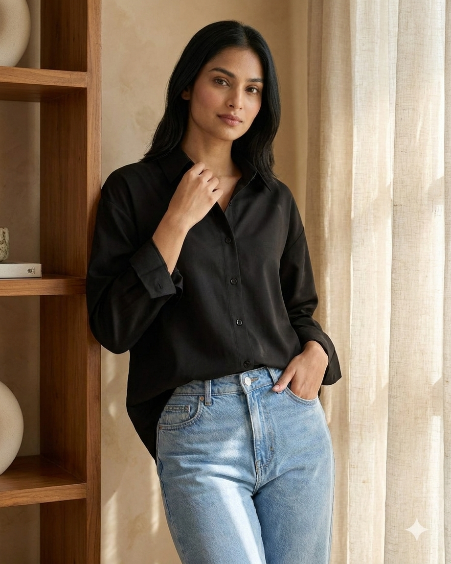 Black Essential Long Sleeve Oversized Shirt