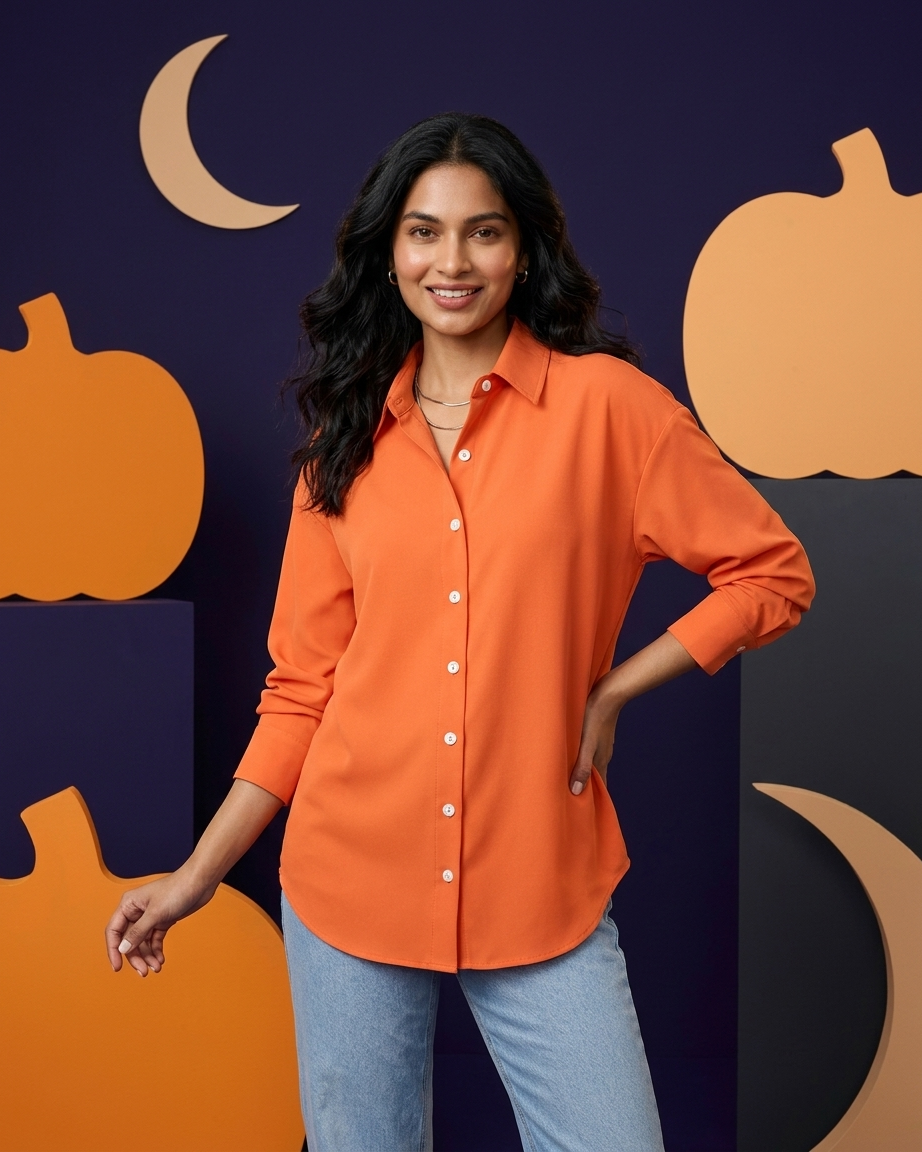 Coral Orange Essential Long Sleeve Oversized Shirt