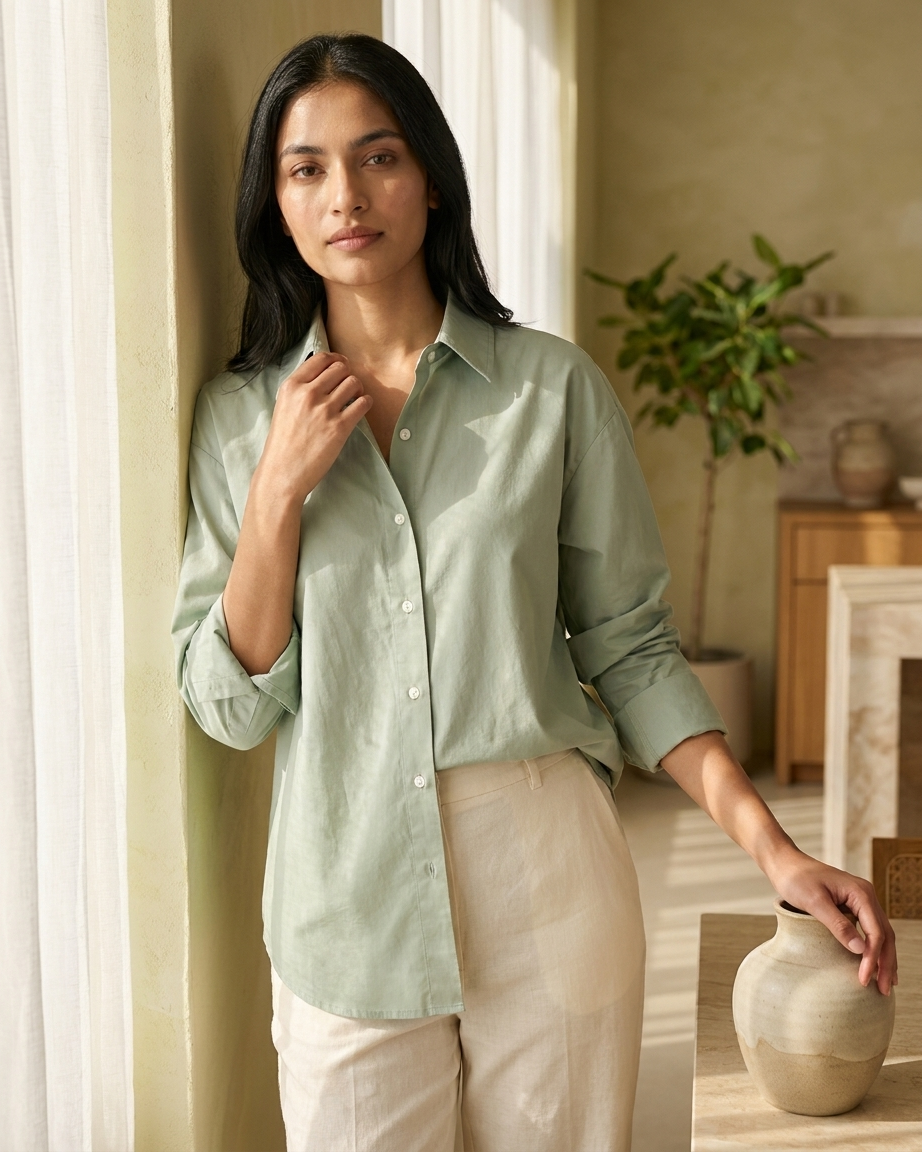 Sage Green Essential Long Sleeve Oversized Shirt