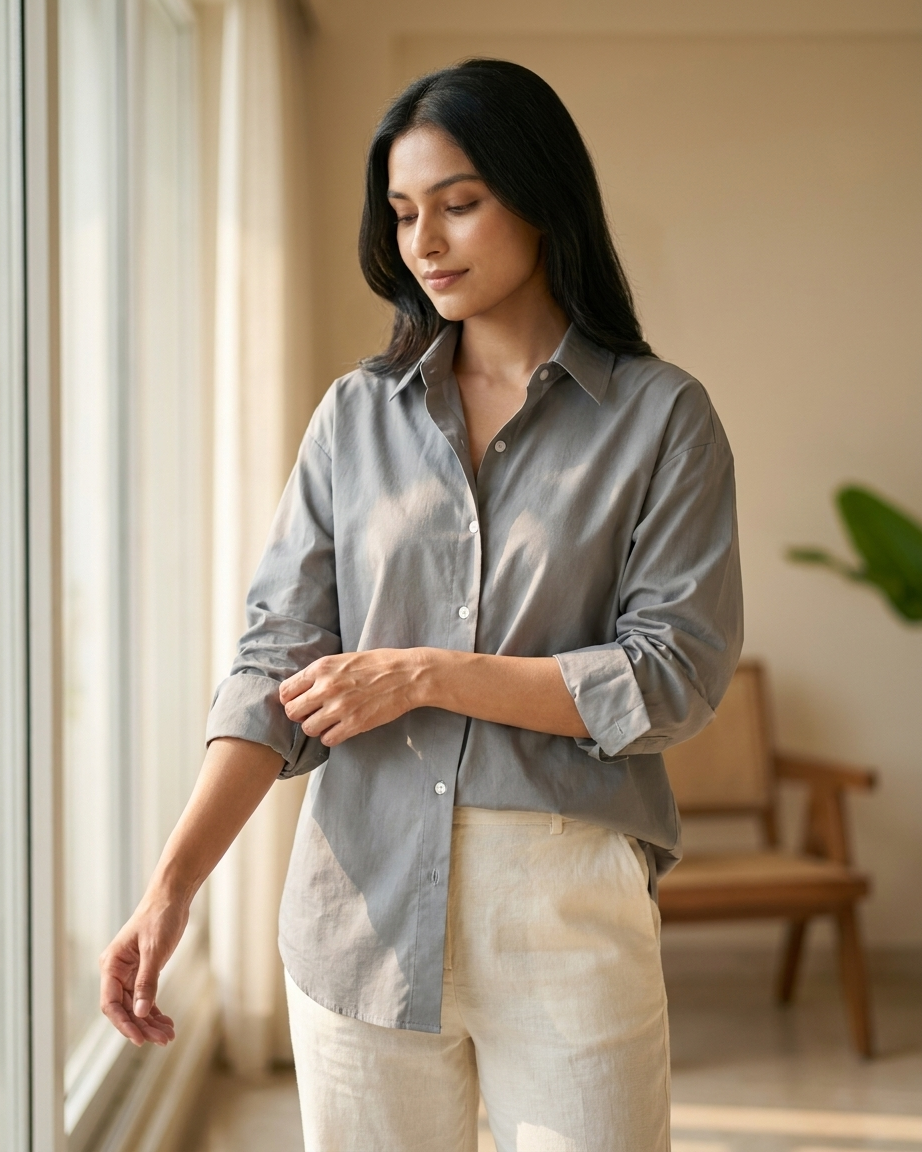 Grey Essential Long Sleeve Oversized Shirt
