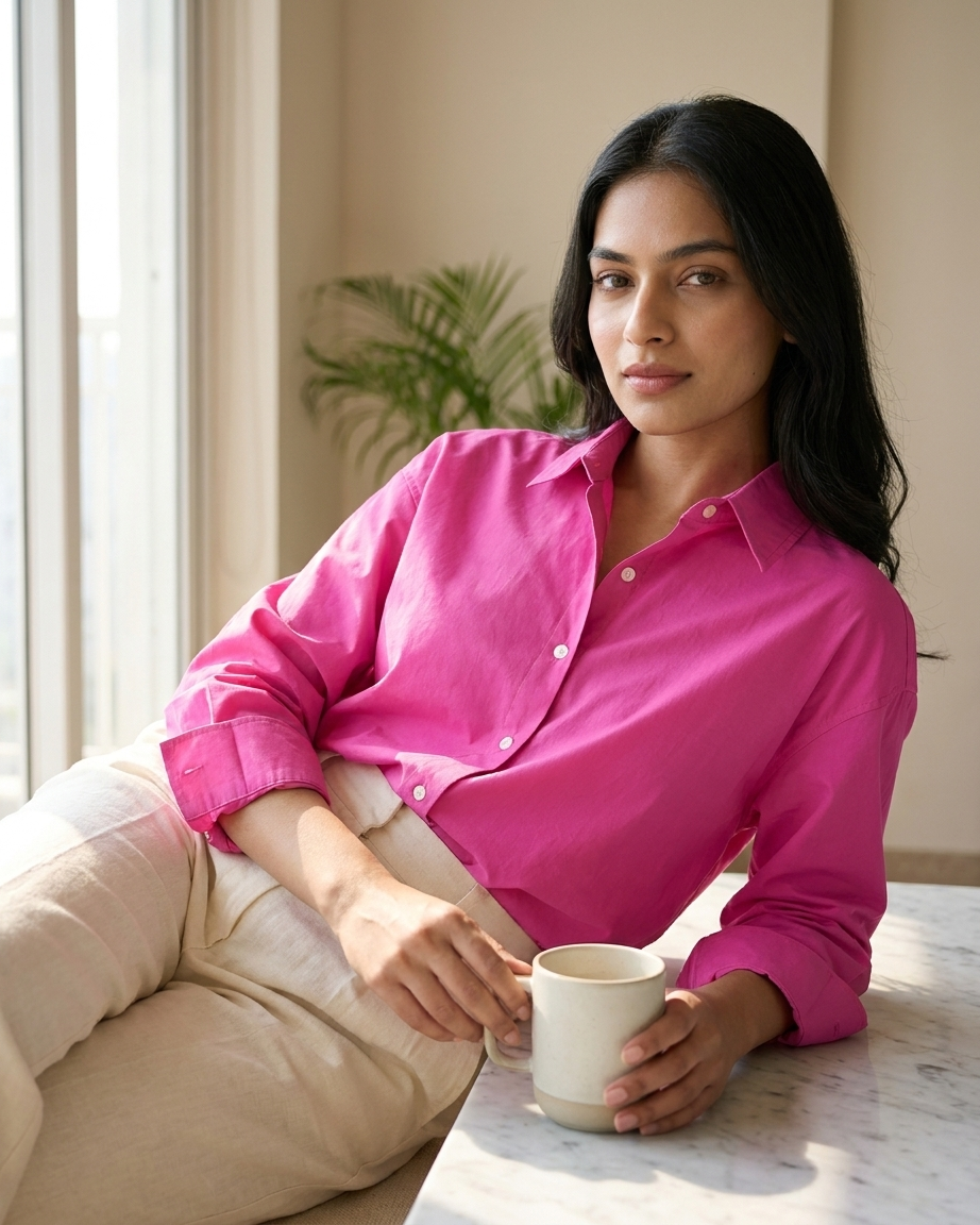 Hot Pink Essential Long Sleeve Oversized Shirt