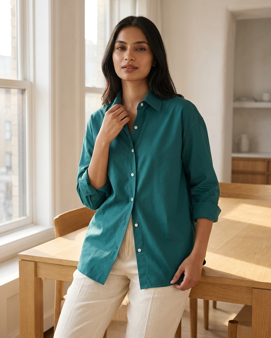 Emerald Green Essential Long Sleeve Oversized Shirt